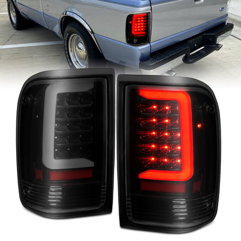 ANZO 1993-1997 Ford  Ranger LED Tail Lights w/ Light Bar Black Housing Clear Lens 311360
