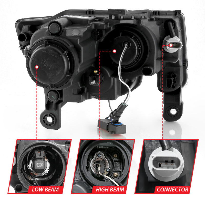 ANZO 2017-2018 Jeep Grand Cherokee Projector Headlights w/ Plank Style Switchback - Chrome w/ Amber 111419