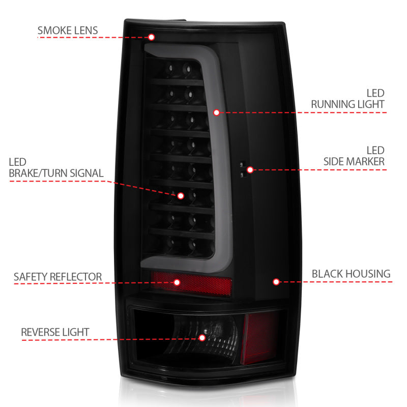 ANZO 2007-2014 Chevy Tahoe LED Taillight Plank Style Black w/Smoke Lens 311322
