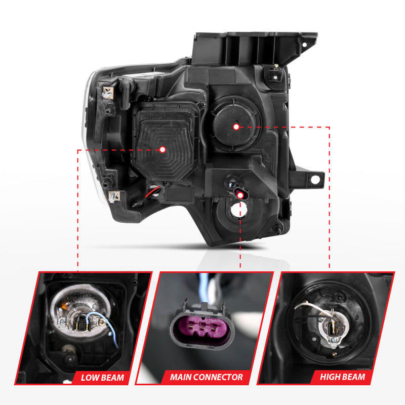 Anzo 2009-2014 Ford F-150 Projector Headlights w/ U-Bar Chrome