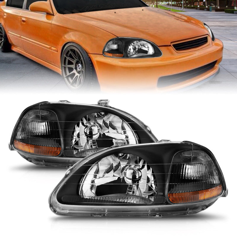 Anzo 1996-1998 Honda Civic Crystal Headlights Black