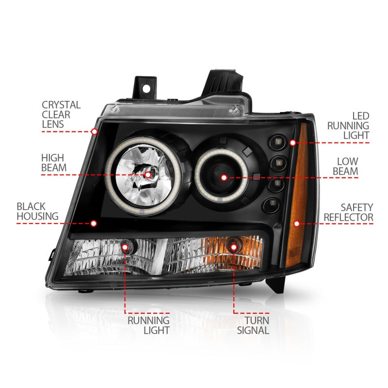 Anzo 2007-2013 Chevrolet Avalanche Projector Headlights w/ Halo Black(CCFL)