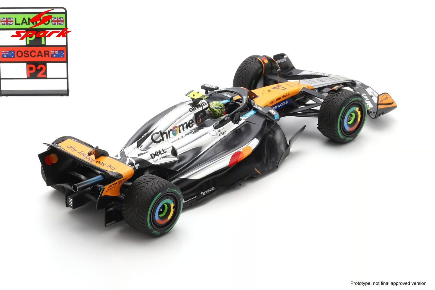 Spark-Model Mclaren F1 Team MCL39 Orange L. Norris #4 Winner British GP 2025 1:18 WITH DISPLAY