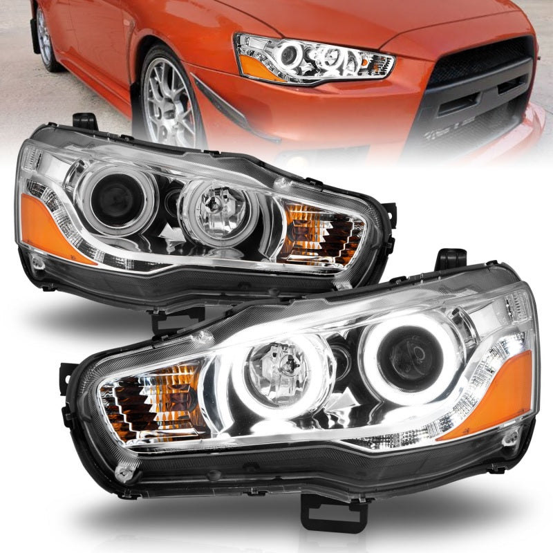 Anzo 2008-2015 Mitsubishi Lancer Projector Headlights w/ Halo Chrome (CCFL)