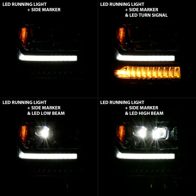 ANZO 16-18 Chevrolet Silverado 1500 LED Projector Headlights w/Plank Style Switchback Chrome w/Amber 111421