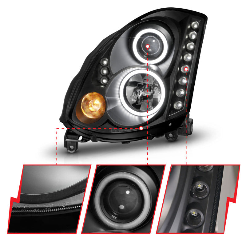 Anzo 2003-2007 Infiniti G35 Projector Headlights w/ Halo Black (CCFL) (HID