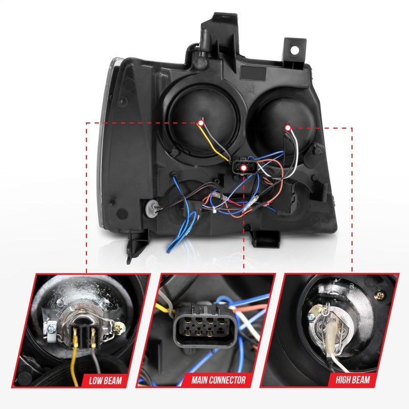Anzo 2007-2013 Chevrolet Avalanche Projector Headlights w/ Halo Chrome