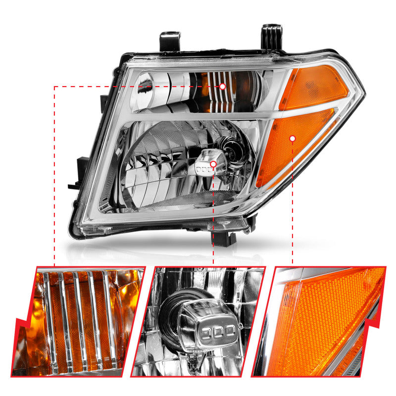 ANZO 2005-2008 Nissan Pathfinder Crystal Headlight Chrome Amber (OE Replacement) 111463