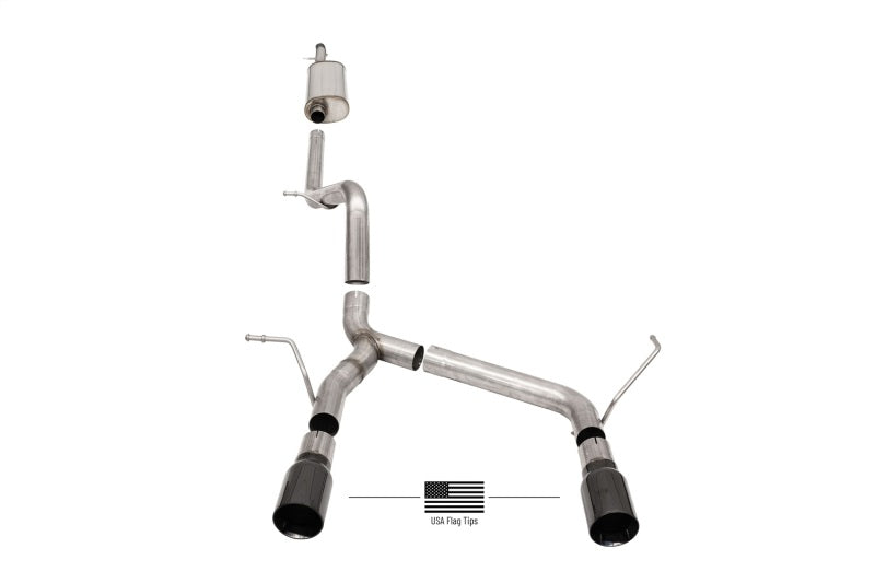 Corsa 07-18 Jeep Wrangler JKU 3.6L/3.8L 2.75in Sport Cat-Back Exhaust w/ 4in American Flag  BlacTips 21122BLKUSA