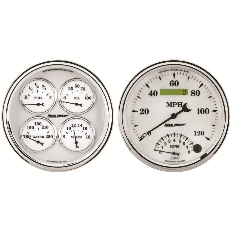 AutoMeter Gauge Kit 2 Pc. Quad & Tach/Speedo 5in. Old Tyme White II 1203