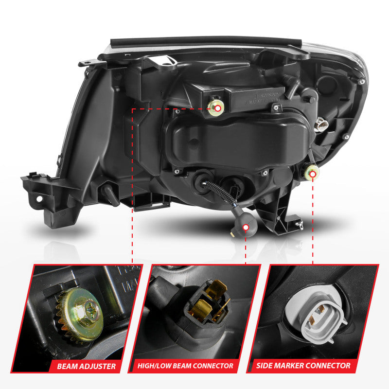 ANZO 05-11 Toyota Tacoma Projector Headlights w/Light Bar Switchback Black Housing 111564
