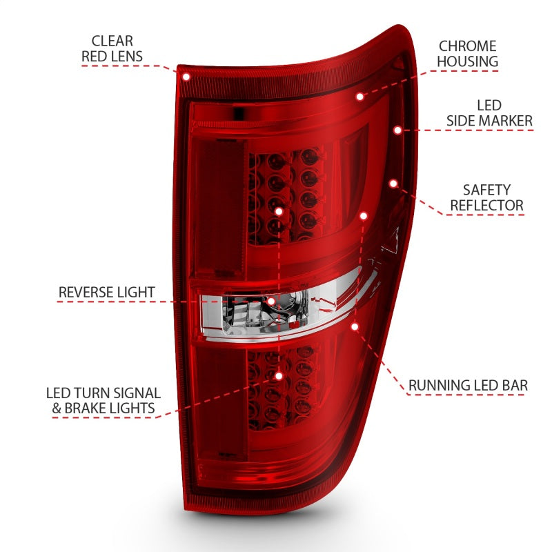 Anzo 2009-2013 Ford F-150 LED Taillights Red/Clear