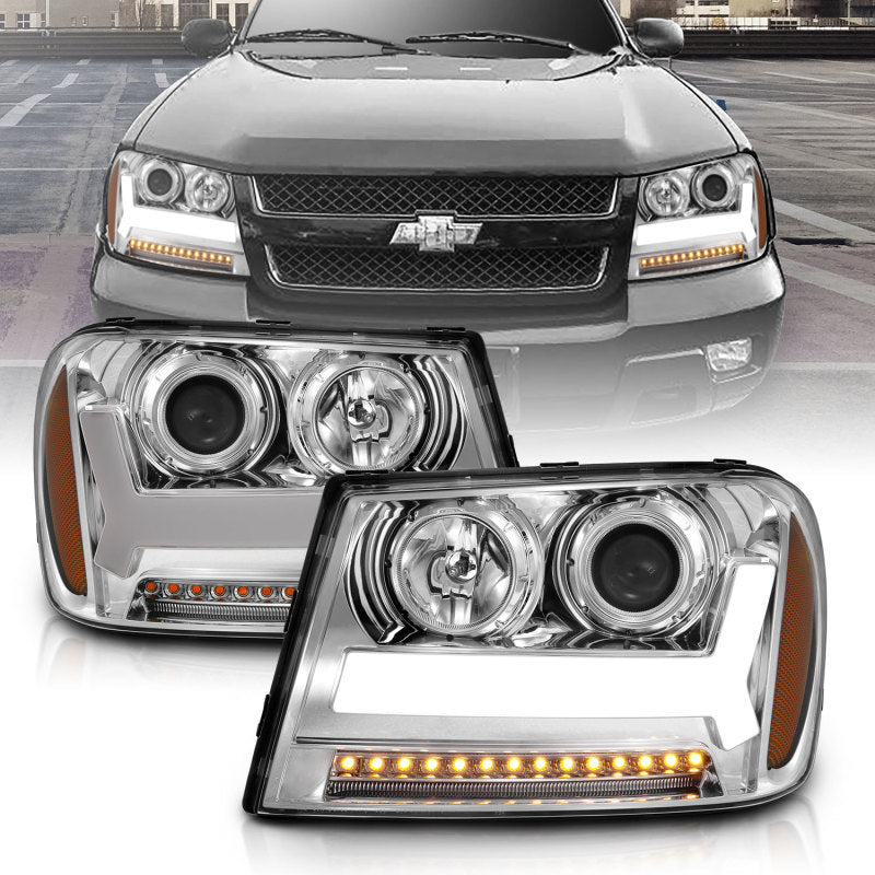 ANZO 2006-2009 Chevrolet Trailblazer Projector Headlights w/ Plank Style Design Chrome w/ Amber 111391