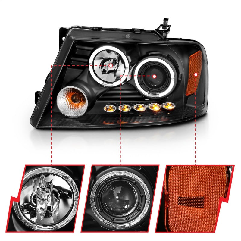 Anzo 2004-2008 Ford F-150 Projector Headlights w/ Halo and LED Black G2