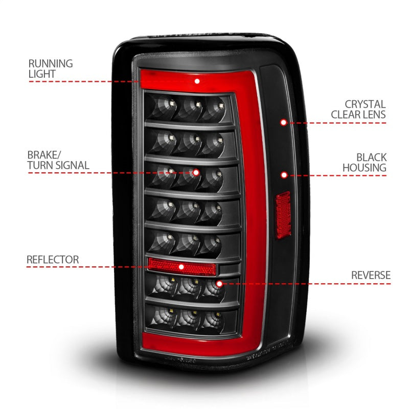 ANZO 00-06 Chevrolet Tahoe / GMC Yukon Full LED Taillights w/ Lightbar Black Housing/Clear Lens 311448
