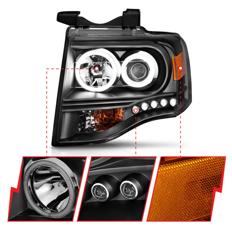 Anzo 2007-2014 Ford Expedition Projector Headlights w/ Halo Black