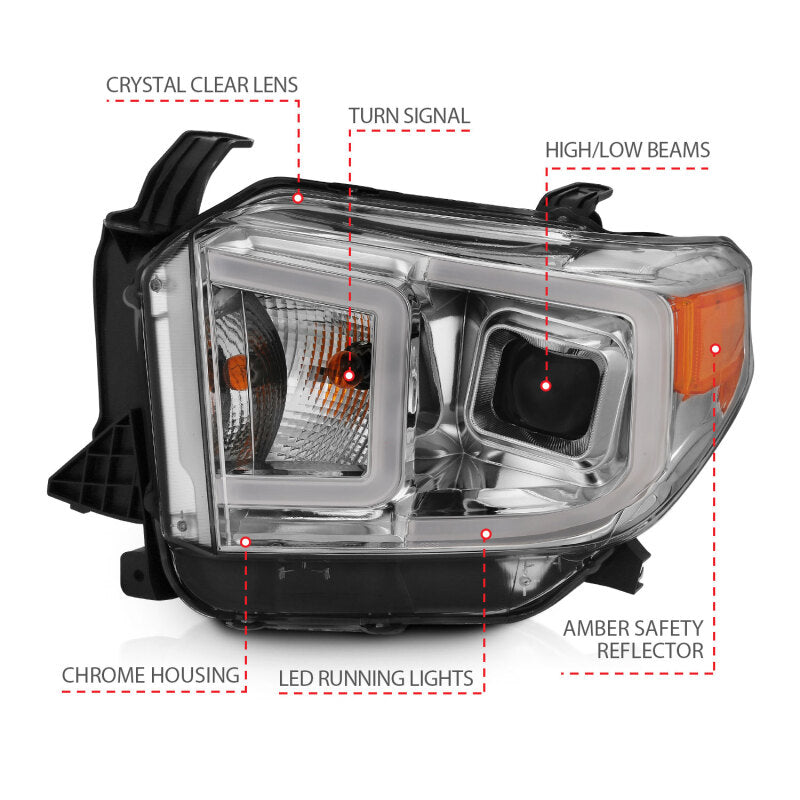 ANZO 14-17 Toyota Tundra Plank Style Projector Headlights Chrome w/ Amber 111415