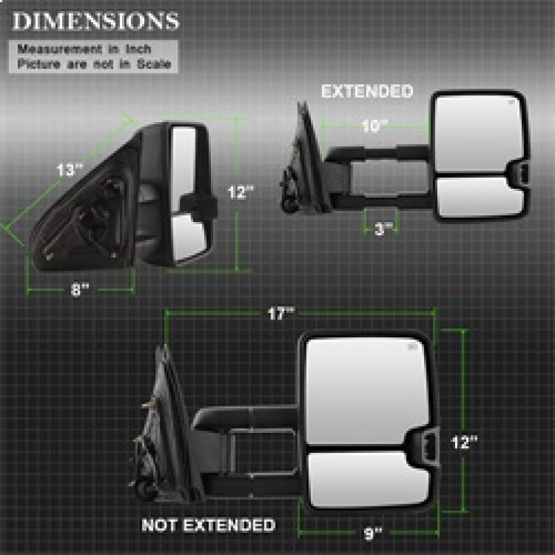 SPYDER xTune Chevy Silverado 14-16 Heated Smoke LED Signal Telescoping Mirrors MIR-CSIL14S-G2-PWH-SM-SET 9936739