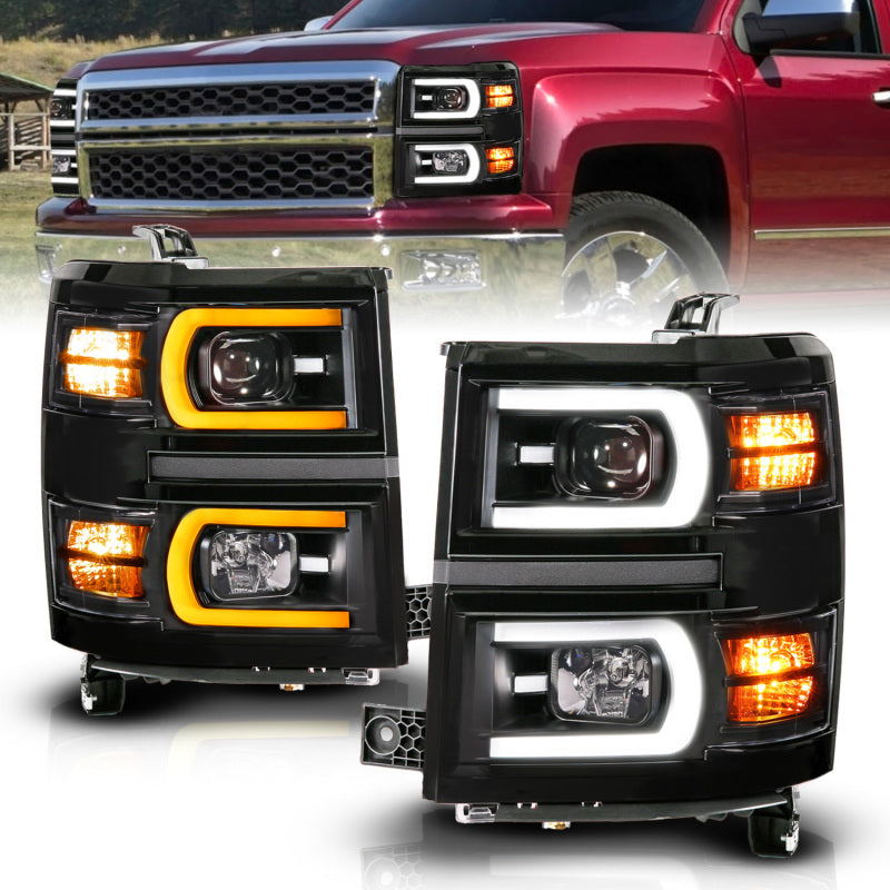 ANZO 14-15 Chevy Silverado 1500 Black Dual Switchback+Sequential LED Tube Sq. Projector Headlights 111617
