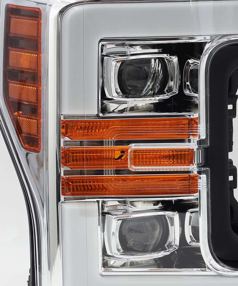 AlphaRex 17-19 Ford F-250 SD PRO-Series Proj Headlights Plank Style Chrome w/Activ Light/Seq Signal 880107 *Discontinued