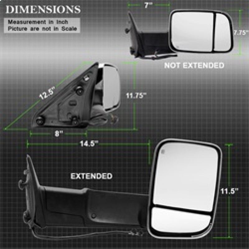 SPYDER Xtune Dodge Ram 1500 09-12 Extendable Heated Adjust Mirror Chrome HoUSing Right MIR-DRAM10-PW-R 9933172