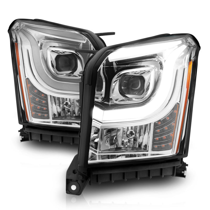 ANZO 2015-2017 GMC Yukon XL Projector Headlights W Lightbar - Chrome/Amber 111536