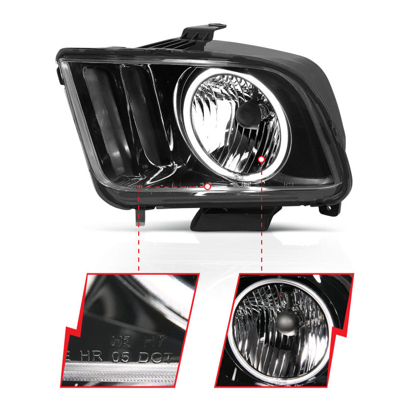 Anzo 2005-2009 Ford Mustang Crystal Headlights w/ Halo Black (CCFL)