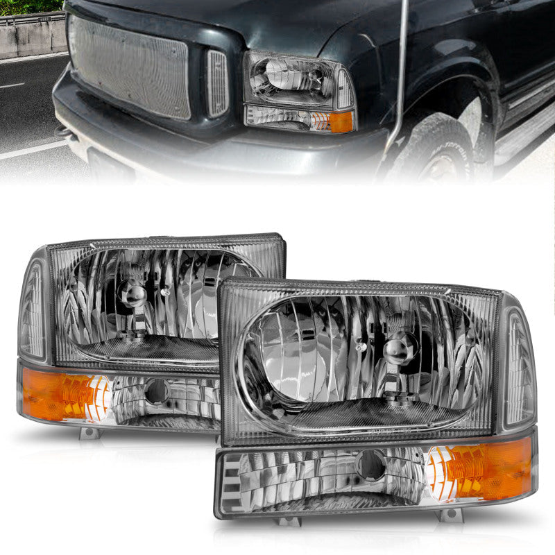 Anzo 2000-2004 Ford Excursion Crystal Headlights Chrome w/ LED 1pc