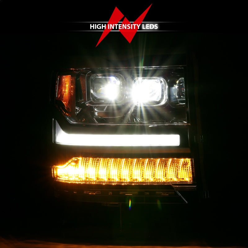 ANZO 16-18 Chevrolet Silverado 1500 LED Projector Headlights w/Plank Style Switchback Chrome w/Amber 111421