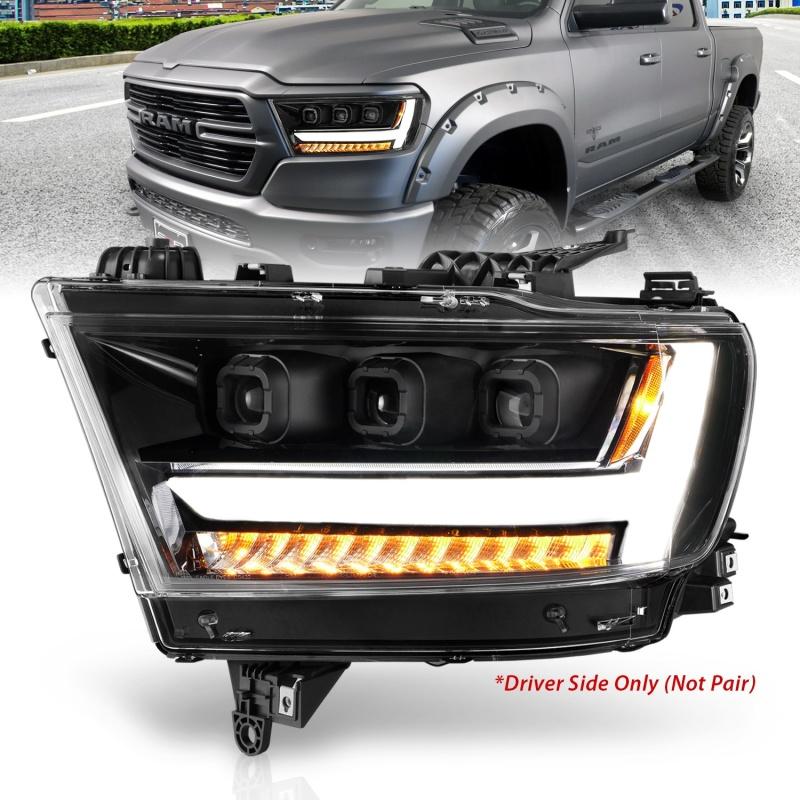 ANZO 2019-2020 Dodge Ram 1500  LED Projector Headlights Plank Style w/ Sequential Black (Driver) 111494-L