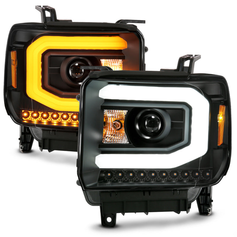 ANZO 2014-2015 Gmc Sierra 1500 Projector Headlight Plank Style Black w/ Switchback (Halogen Type) 111487