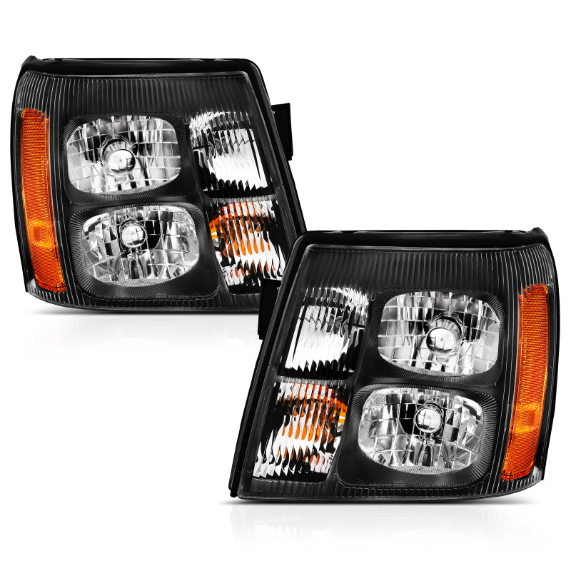 ANZO 2003-2006 Cadillac Escalade Crystal Headlight Black Amber 111423