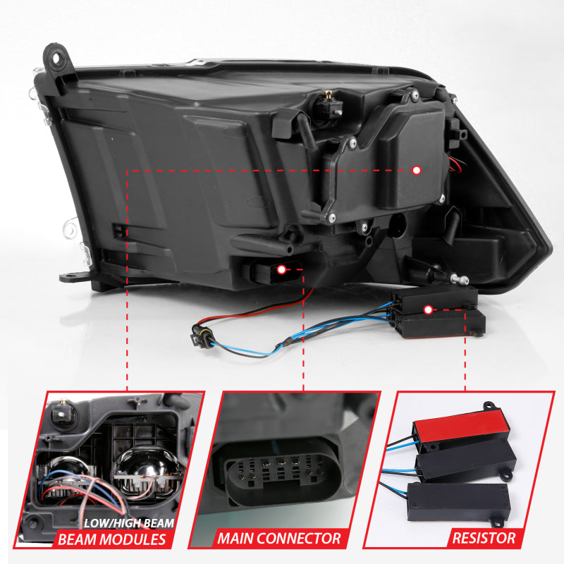ANZO 2009-2018 Dodge Ram 1500 Led Projector Plank Style Switchback H.L Halo Chrome Amber (OE Style) 111465