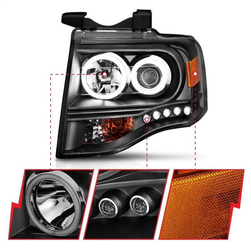 Anzo 2007-2014 Ford Expedition Projector Headlights w/ Halo Black