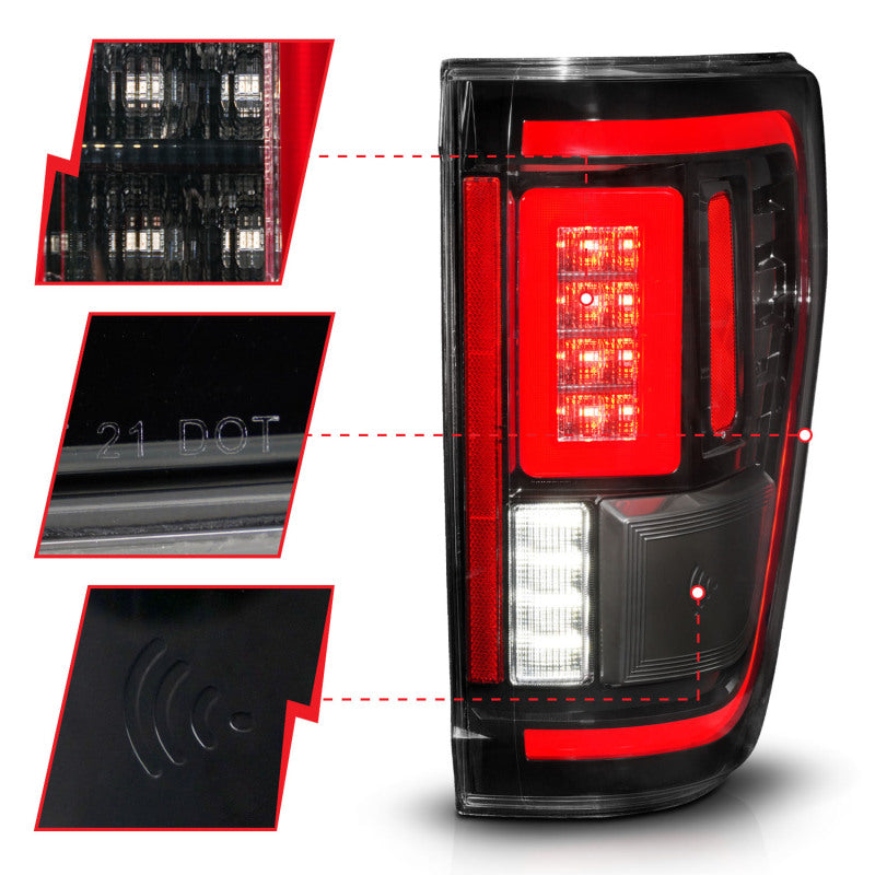 ANZO 21-23 Ford F-150 LED Taillights Seq. Signal w/BLIS Cover - Black Housing 311473