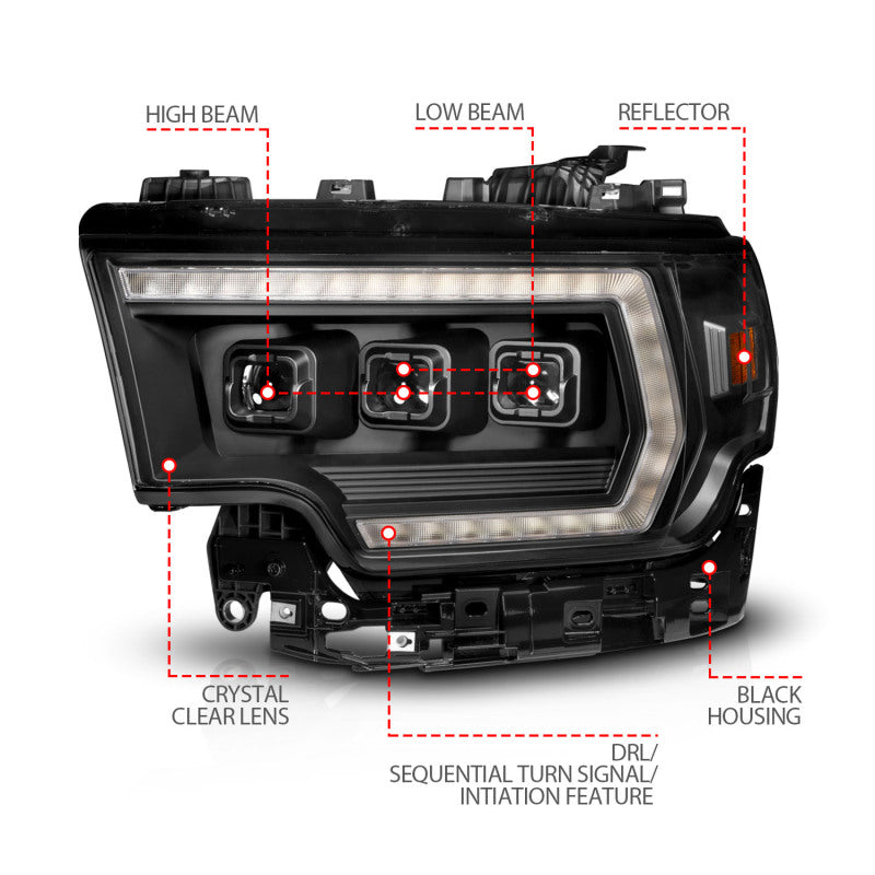ANZO 19-24 RAM 2500/3500 Z-Series Full LED Proj Headlights DRL/Init/SeqSig - Driver Side ONLY 111601X-L
