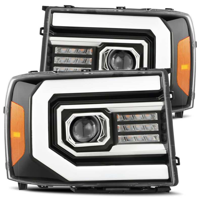 AlphaRex 07-13 GMC 1500HD PRO-Series Proj Headlights Plank Style Gloss Blk w/Activ Light/Seq Signal 880605 *Discontinued