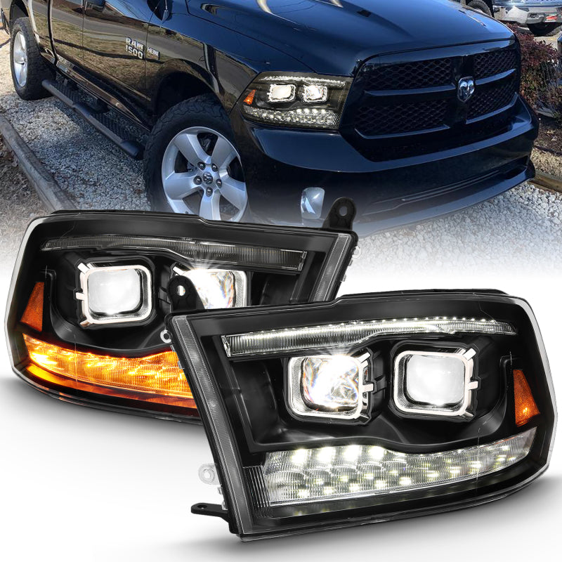 ANZO 2009-2018 Dodge Ram 1500 Led Projector Plank Style Switchback H.L Halo Black Amber (OE Style) 111464