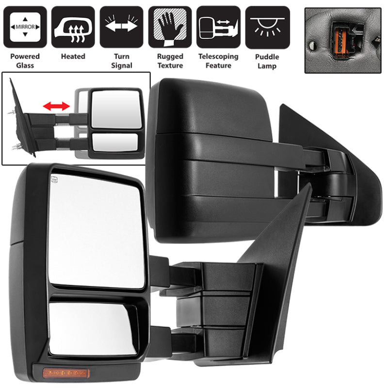 SPYDER xTune Ford F-150 07-14 Heated Amber LED Signal Telescoping Mirror - SET MIR-FF15007S-PWH-AM-SET 9936791