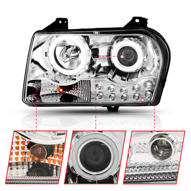 Anzo 2005-2010 Chrysler 300 Projector Headlights w/ Halo Chrome