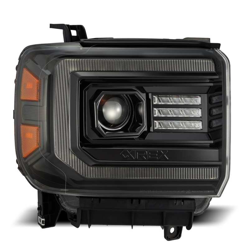 AlphaRex 14-18 GMC Sierra LUXX LED Proj Headlights Plnk Style Alpha Blk w/Activ Light/Seq Signal/DRL 880614 *Discontinued