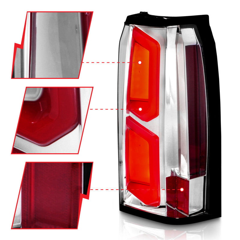 ANZO 2015-2020 Chevrolet Tahoe LED Tail Lights w/ Light Bar Chrome Housing Clear Lens 311376
