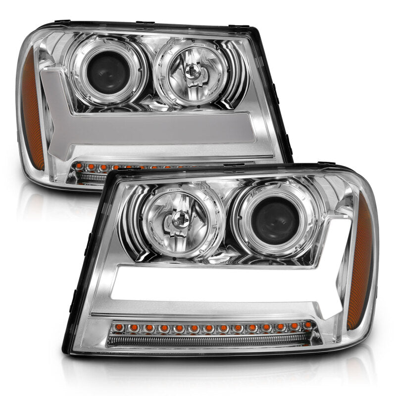 ANZO 2006-2009 Chevrolet Trailblazer Projector Headlights w/ Plank Style Design Chrome w/ Amber 111391