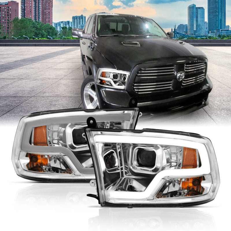 Anzo Dodge Ram 09-18 Projector Plank Style Headlight w/ Halo Chrome Clear A