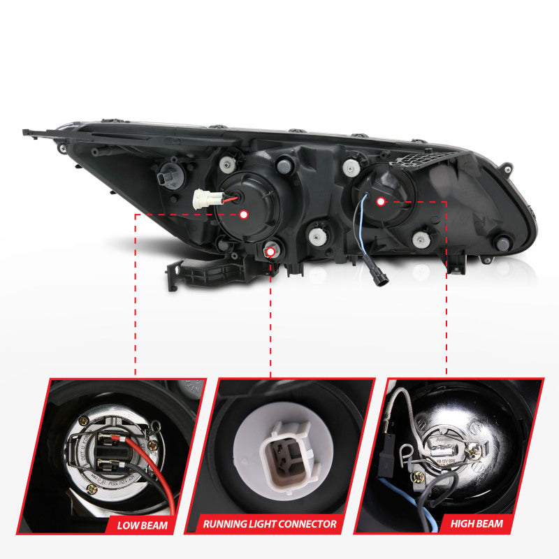 Anzo 2013-2015 Honda Accord Projector Headlights w/ U-Bar Black
