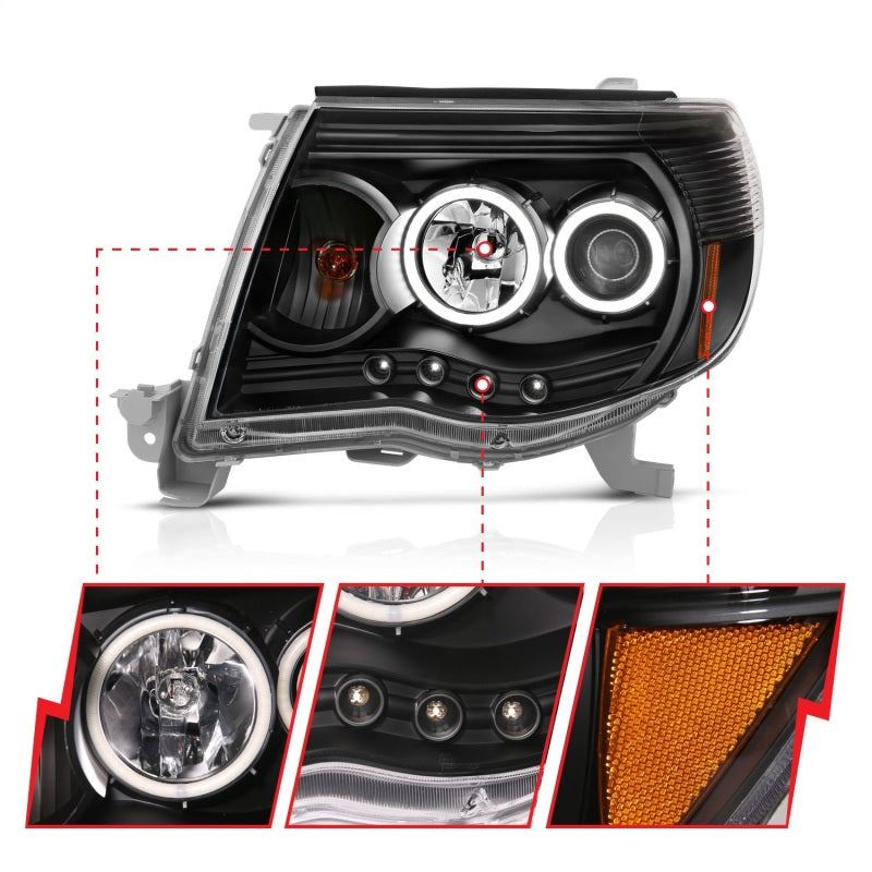 Anzo 2005-2011 Toyota Tacoma Projector Headlights w/ Halo Black