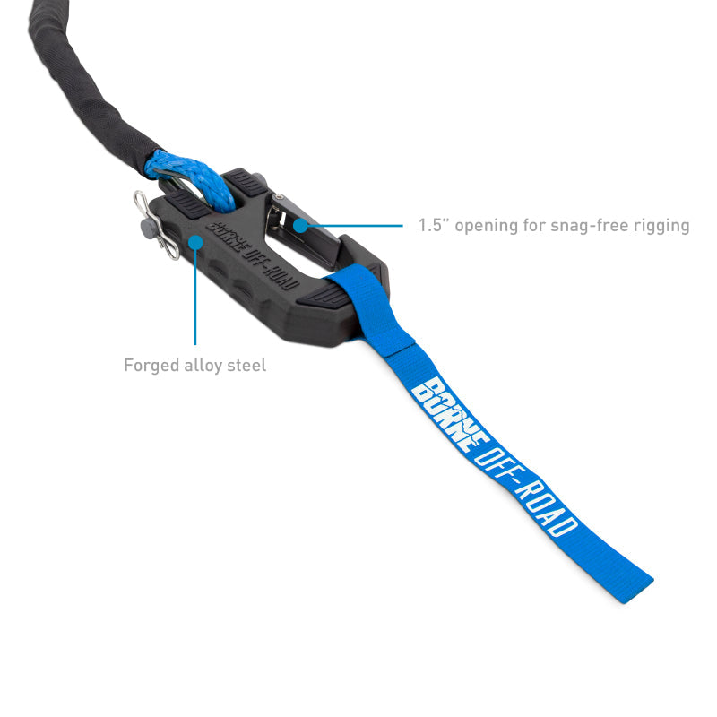 Borne Off-Road Winch Hook - 3/8in Rope - Hand Strap - Blue BNWN-SR-38-85KBL