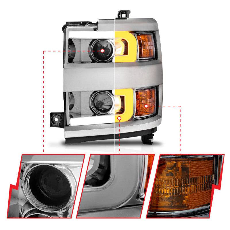 Anzo Projector Headlights 15-17 Chevrolet Silverado 2500HD / 3500HD Chrome