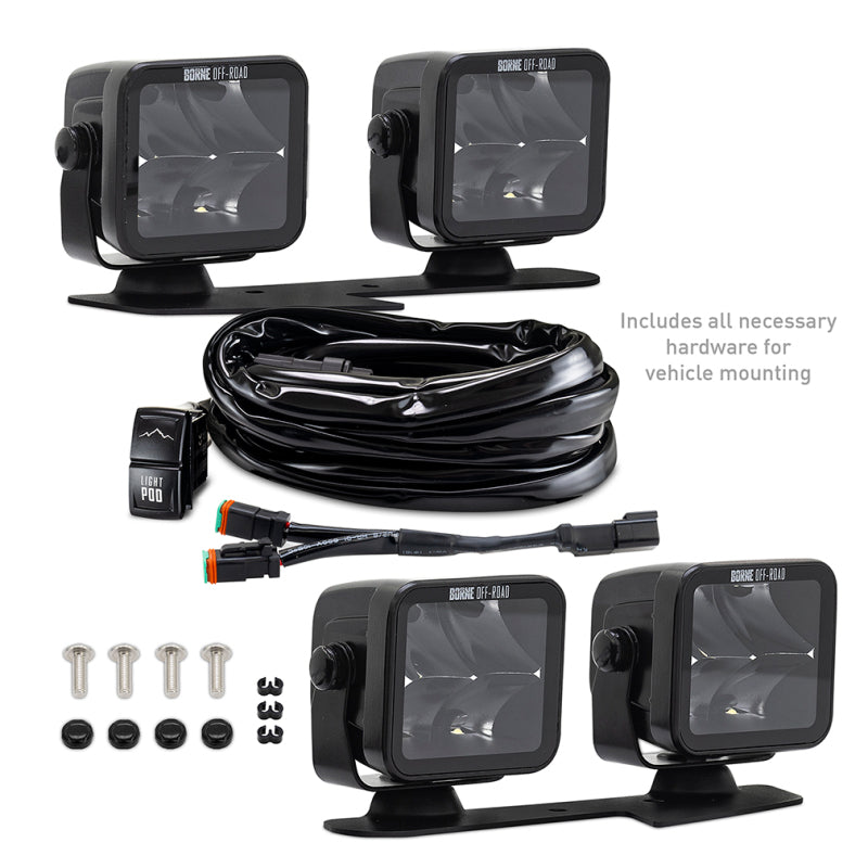 Borne Off-Road 21+ Bronco Light Pods 4pc Ditch 3x3 Spot BNLT-BR-21-DT4S