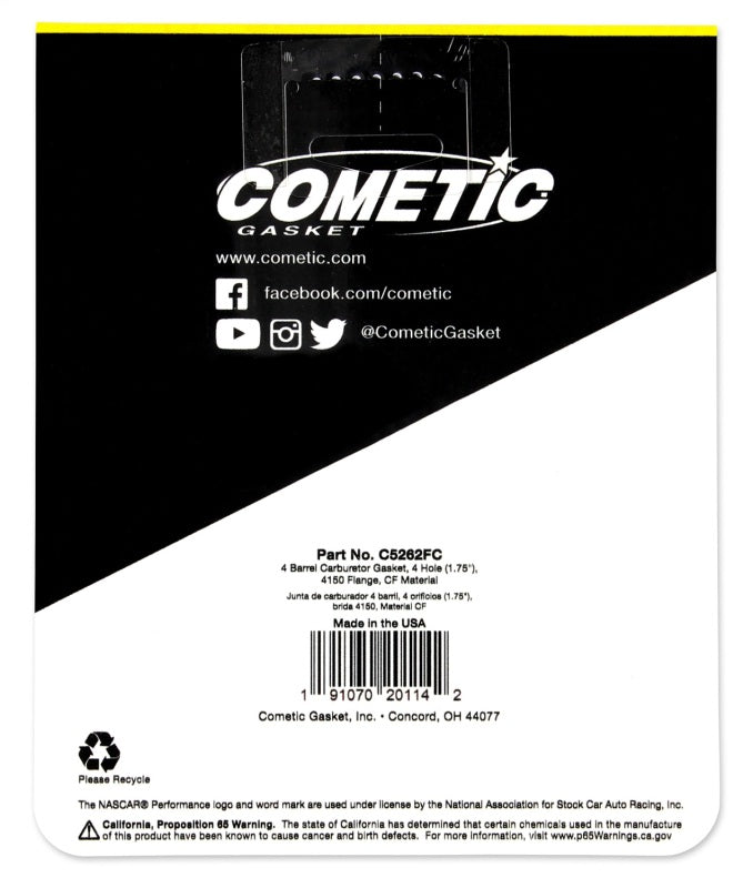 Cometic Gasket Cometic Holley 4 BBL .060in Fiber Carburetor Mounting Gasket - 4 Hole - 1.750in Holes C5262FC